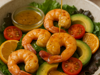 Salade de crevettes  au vinaigre de clémentines