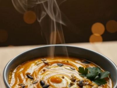 Velouté carotte patate douce, fruits secs